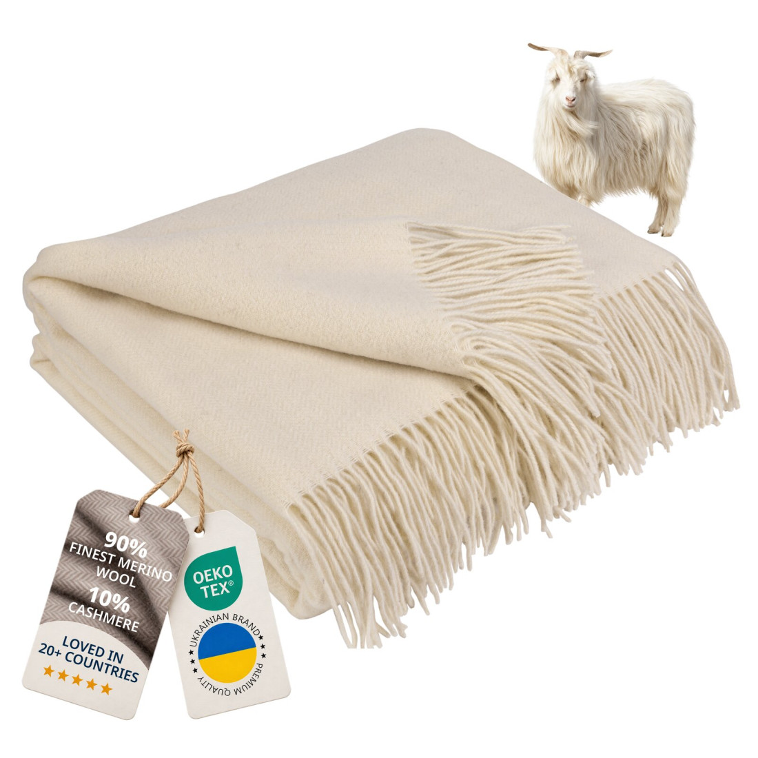 Koc z kaszmirem i merino (10% kaszmiru) w jodełkę