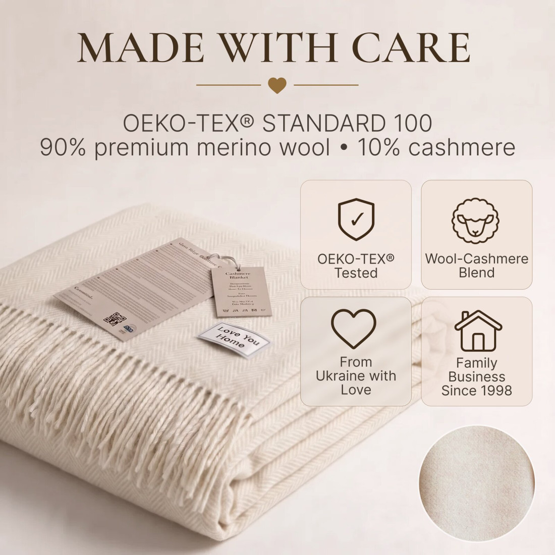 Koc z kaszmirem i merino (10% kaszmiru) w jodełkę · 10