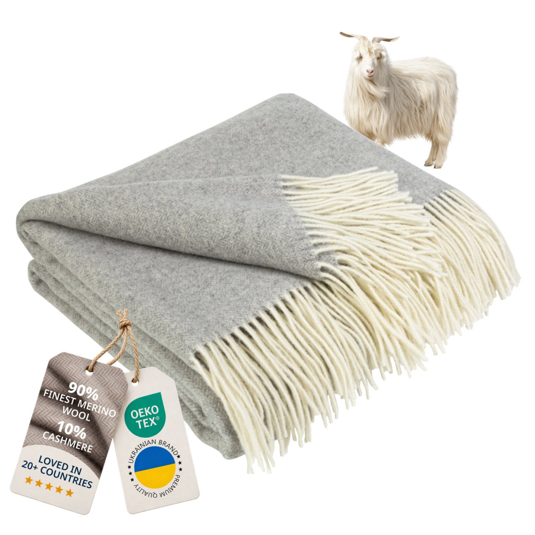 Koc z kaszmirem i merino (10% kaszmiru) w jodełkę
