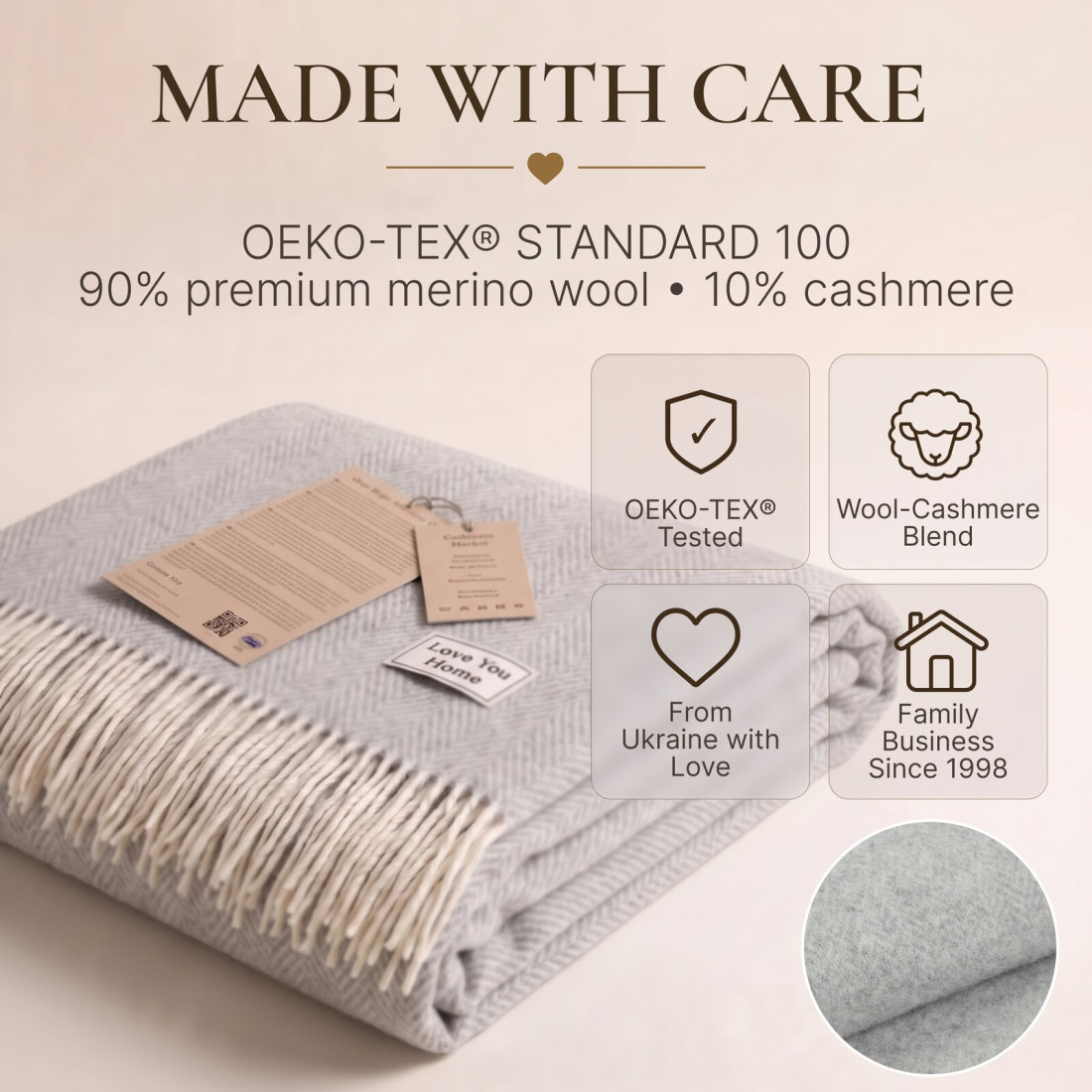 Koc z kaszmirem i merino (10% kaszmiru) w jodełkę · 10