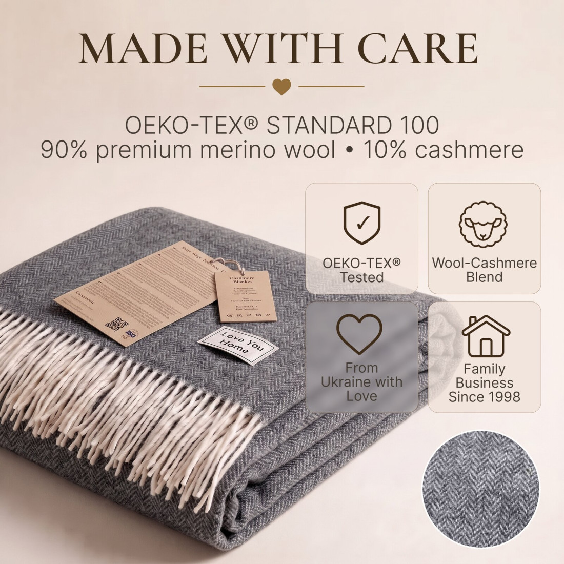 Koc z kaszmirem i merino (10% kaszmiru) w jodełkę · 10