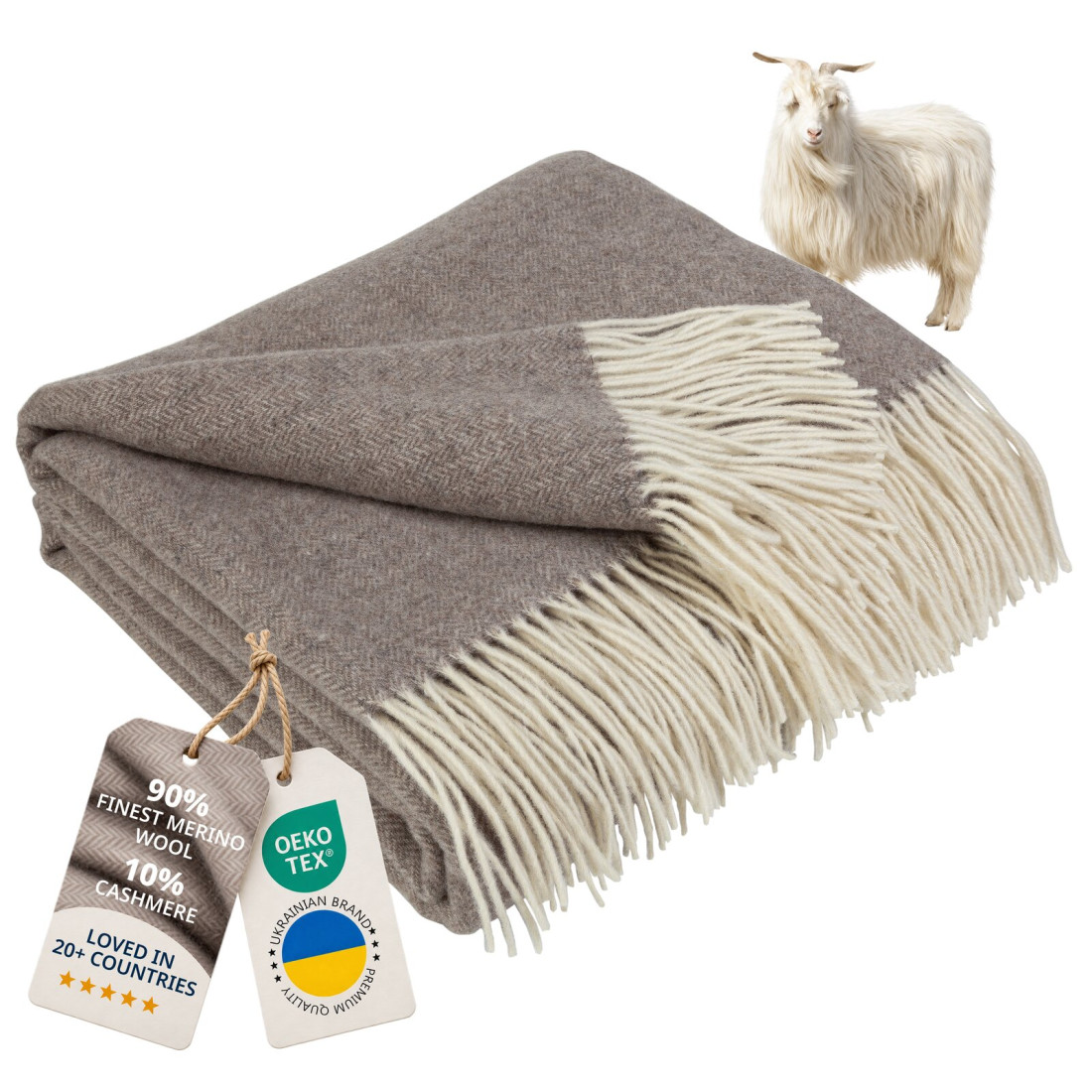 Koc z kaszmirem i merino (10% kaszmiru) w jodełkę