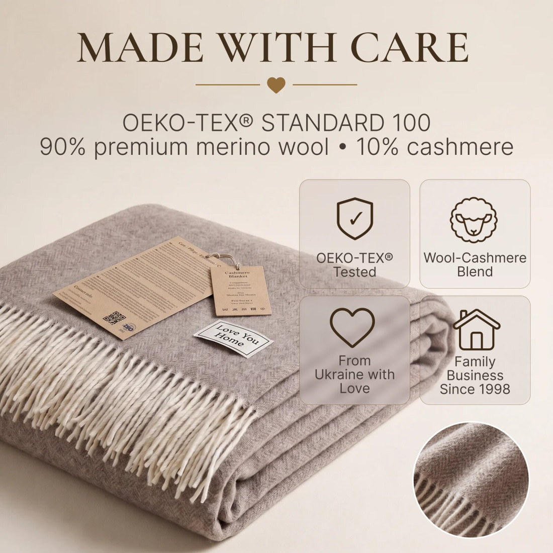 Koc z kaszmirem i merino (10% kaszmiru) w jodełkę · 10