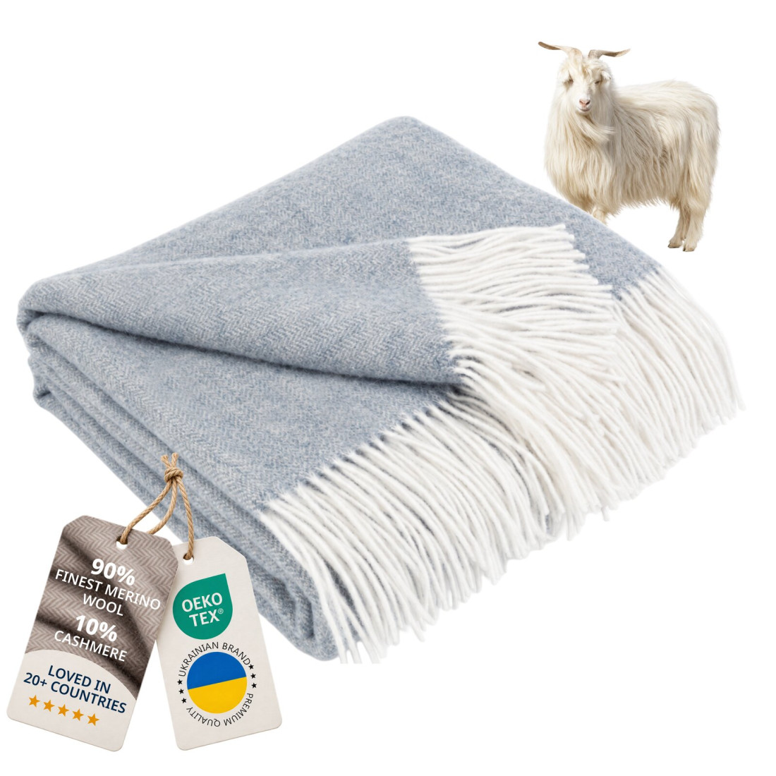 Koc z kaszmirem i merino (10% kaszmiru) w jodełkę