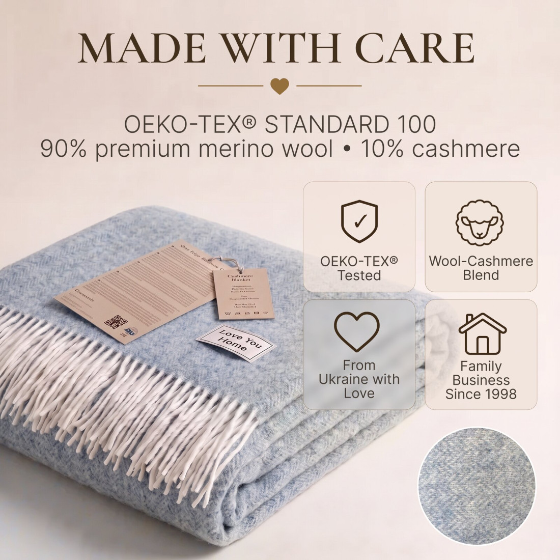 Koc z kaszmirem i merino (10% kaszmiru) w jodełkę · 10