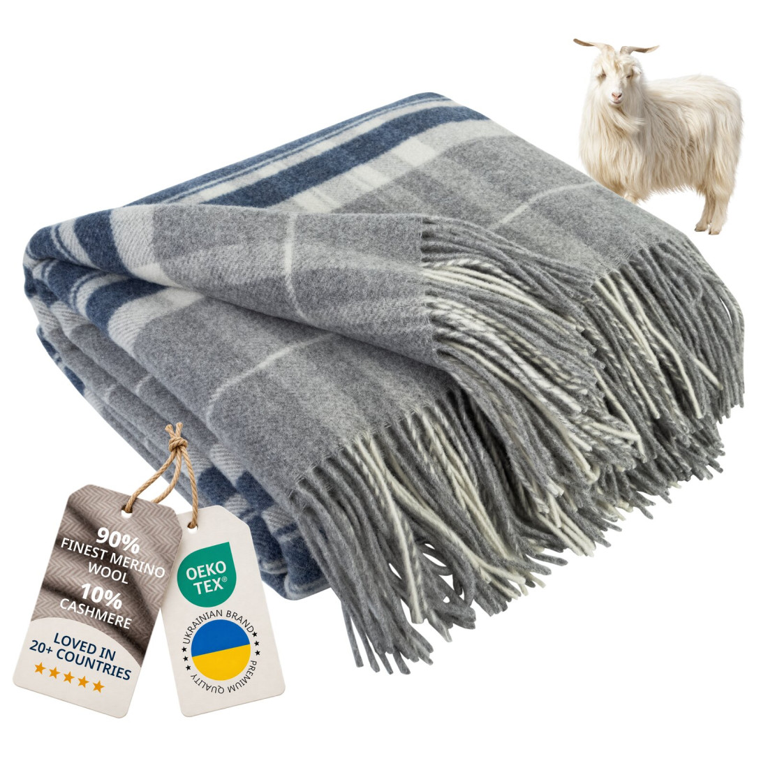 Koc z kaszmirem i merino (10% kaszmiru) w kratę szkocką