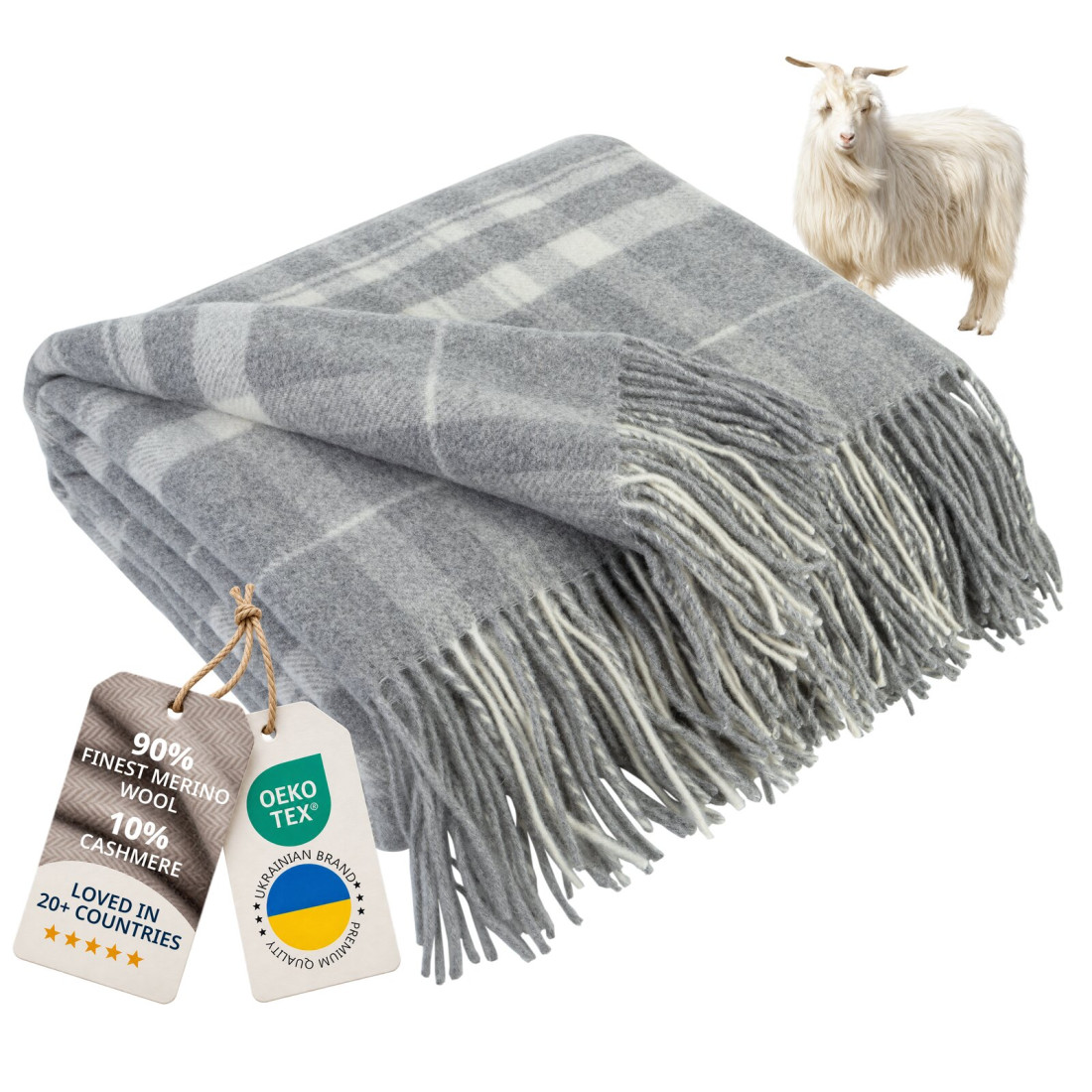 Koc z kaszmirem i merino (10% kaszmiru) w kratę szkocką
