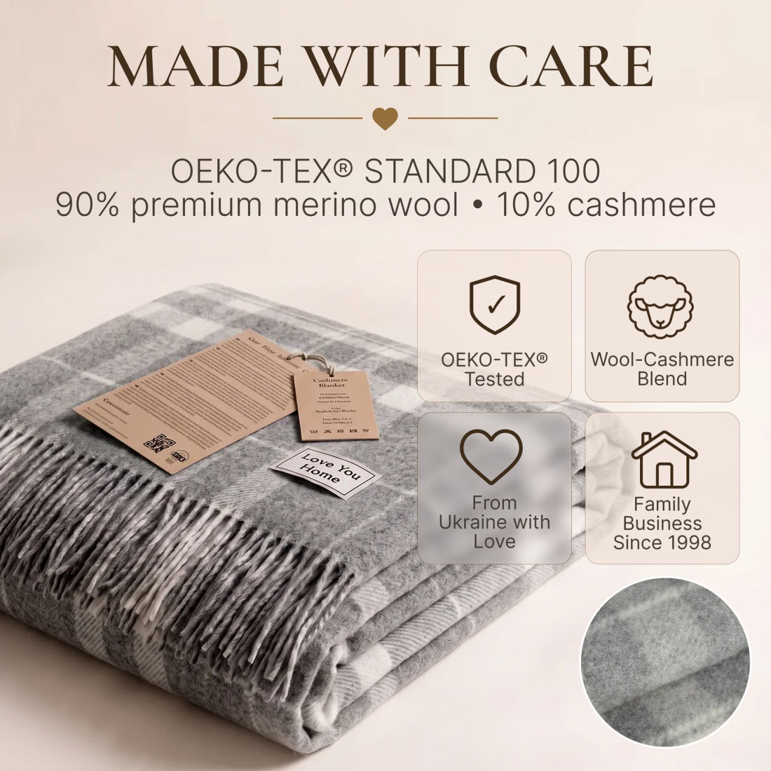Koc z kaszmirem i merino (10% kaszmiru) w kratę szkocką · 10