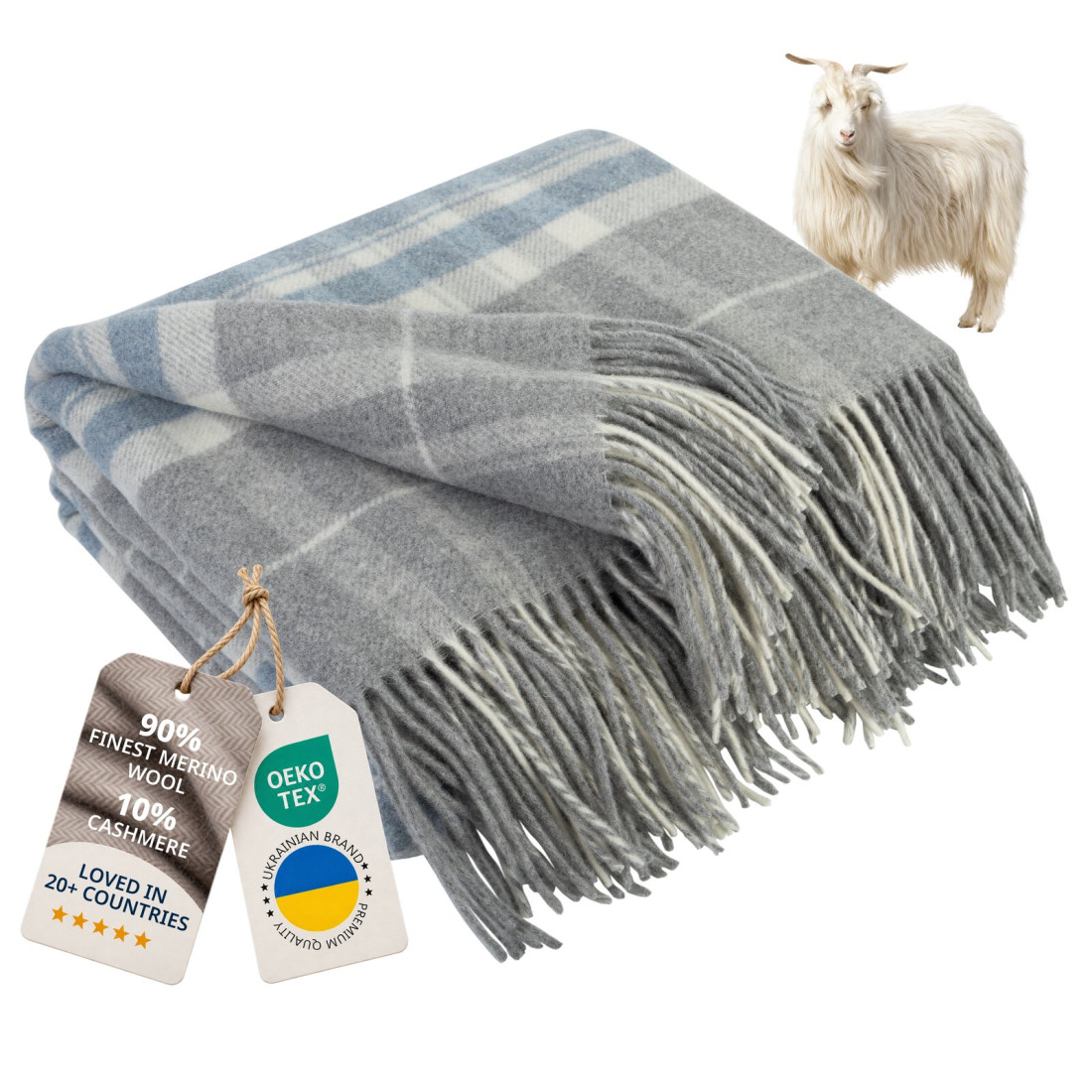 Koc z kaszmirem i merino (10% kaszmiru) w kratę szkocką