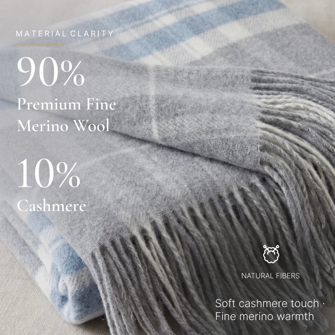 Koc z kaszmirem i merino (10% kaszmiru) w kratę szkocką · 2
