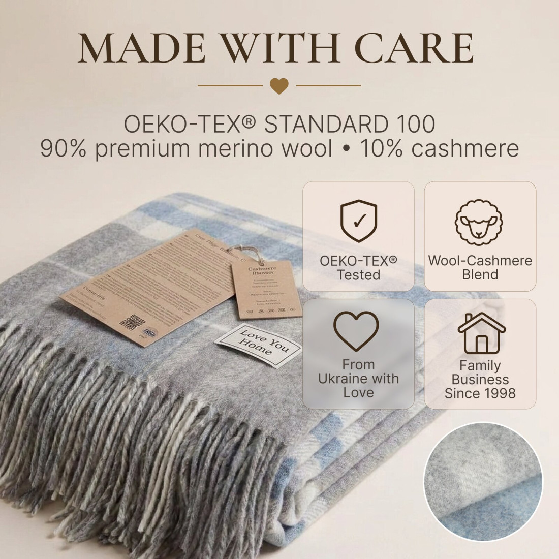 Koc z kaszmirem i merino (10% kaszmiru) w kratę szkocką · 10
