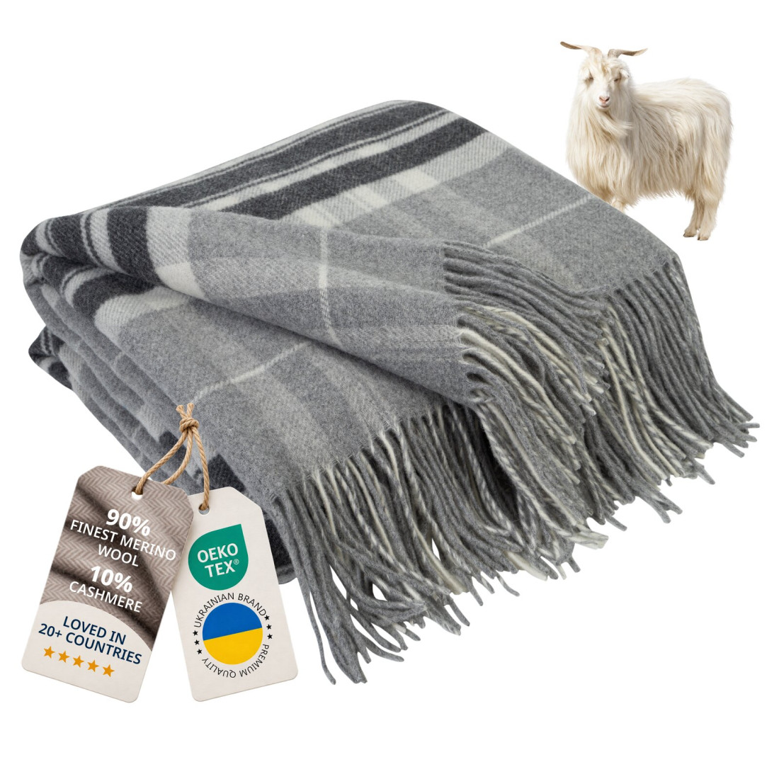 Koc z kaszmirem i merino (10% kaszmiru) w kratę szkocką