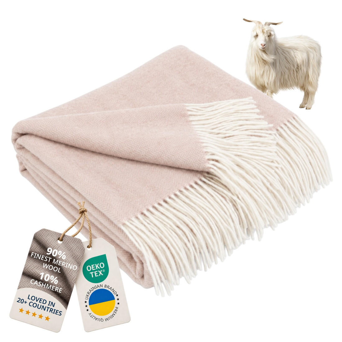 Koc z kaszmirem i merino (10% kaszmiru) w jodełkę