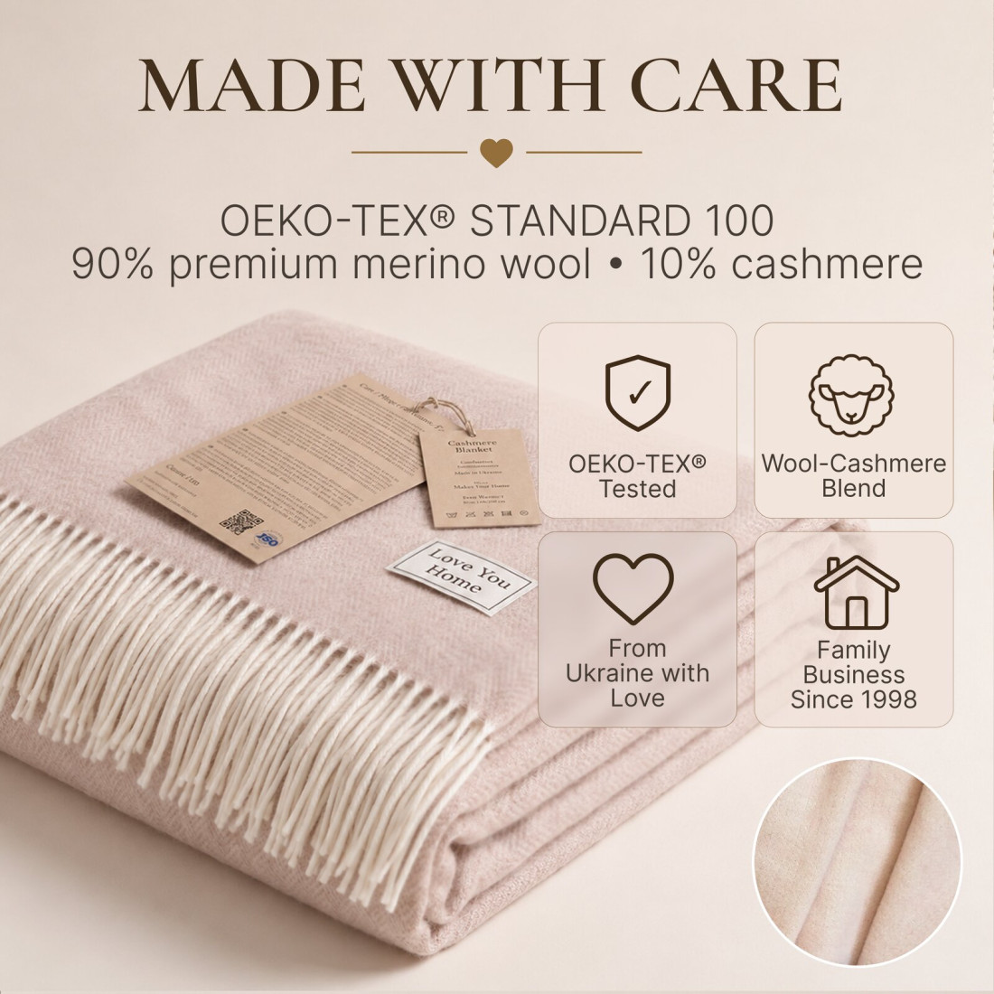 Koc z kaszmirem i merino (10% kaszmiru) w jodełkę · 10