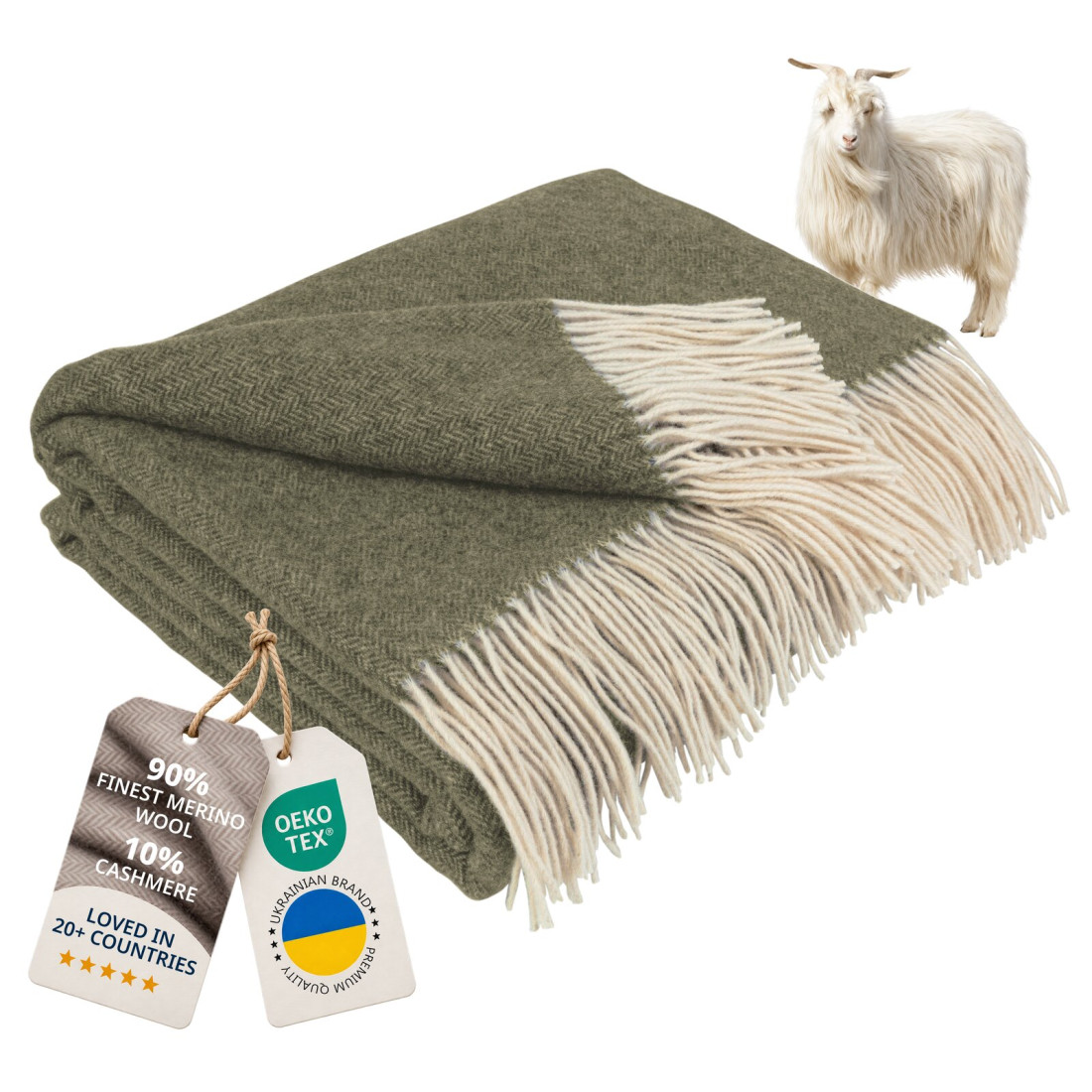 Koc z kaszmirem i merino (10% kaszmiru) w jodełkę