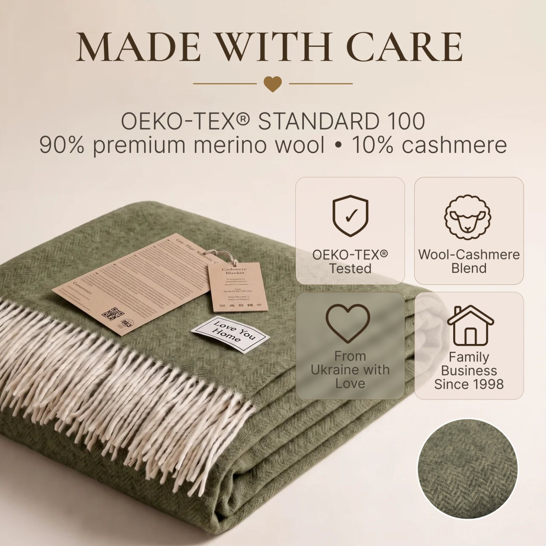 Koc z kaszmirem i merino (10% kaszmiru) w jodełkę · 10
