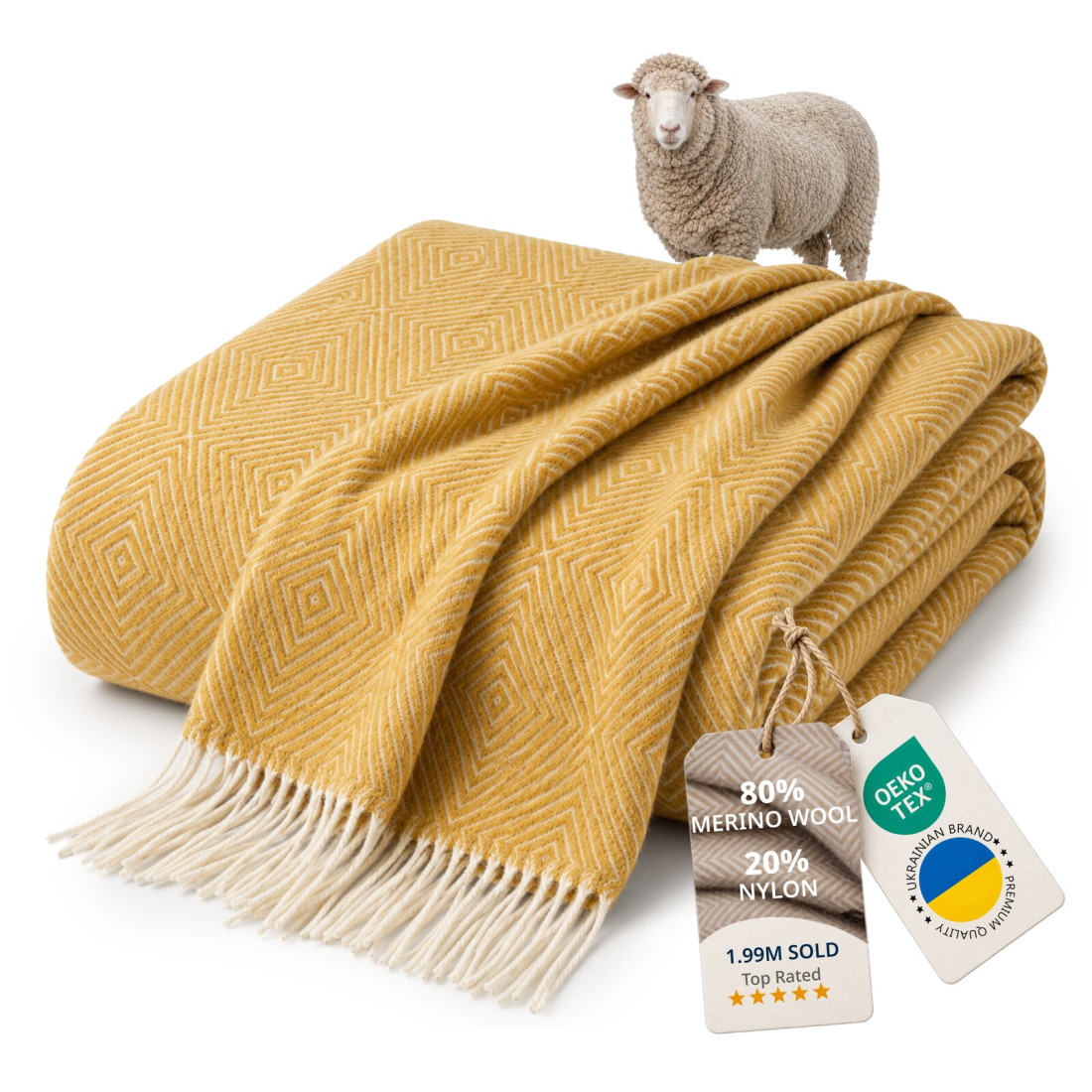 Koc z wełny merino w romby
