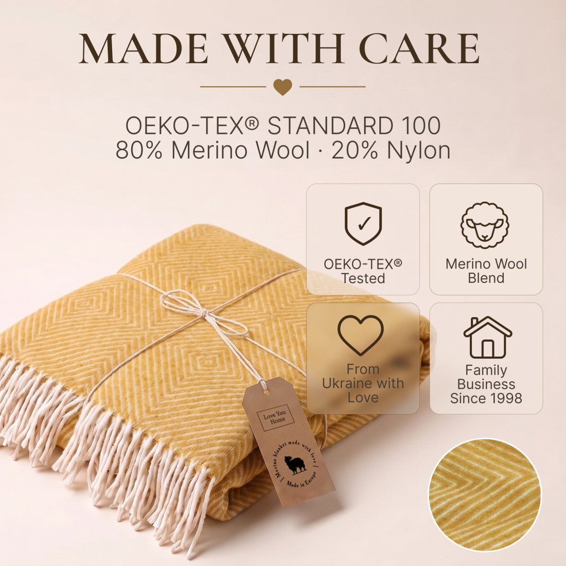 Koc z wełny merino w romby · 10