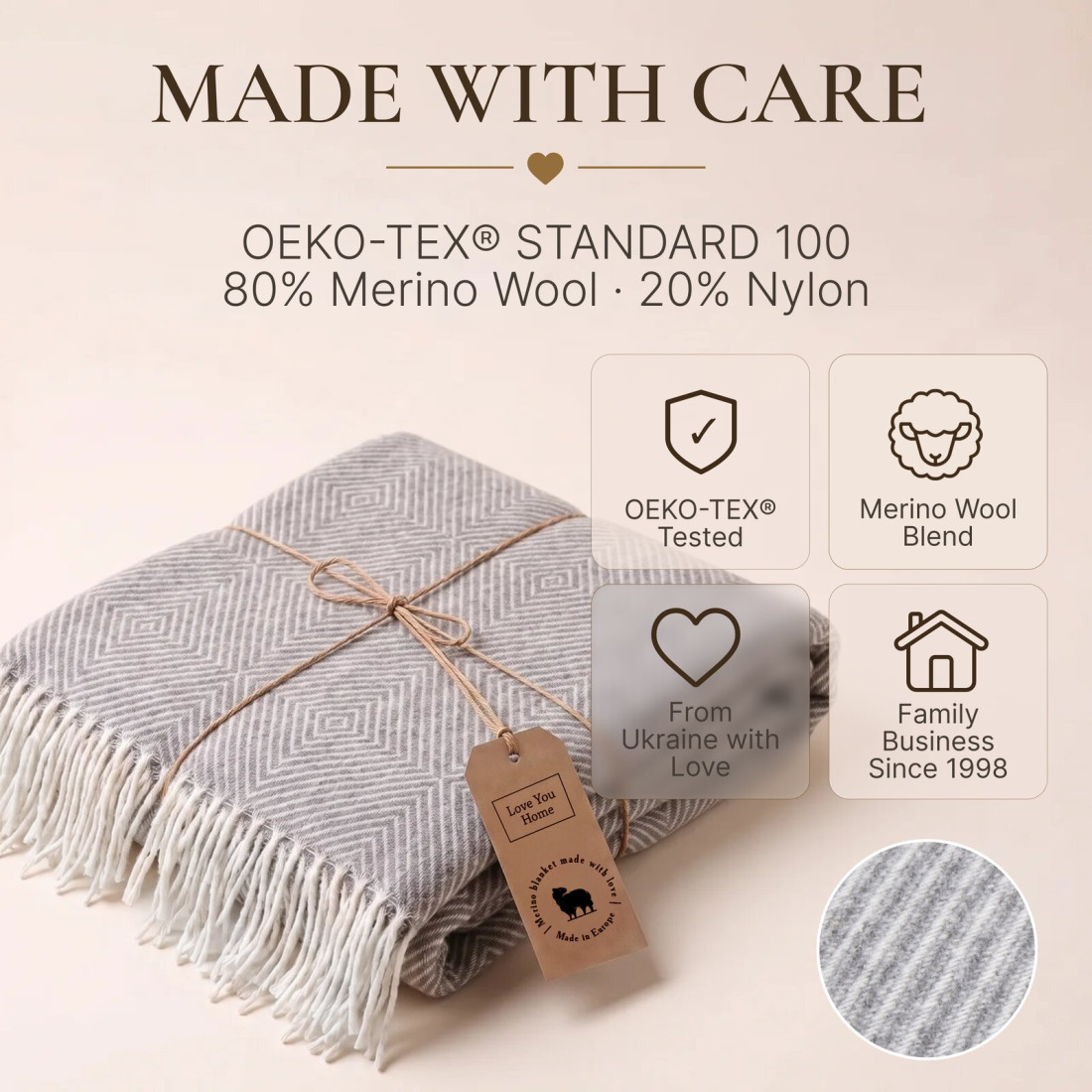 Koc z wełny merino w romby · 10