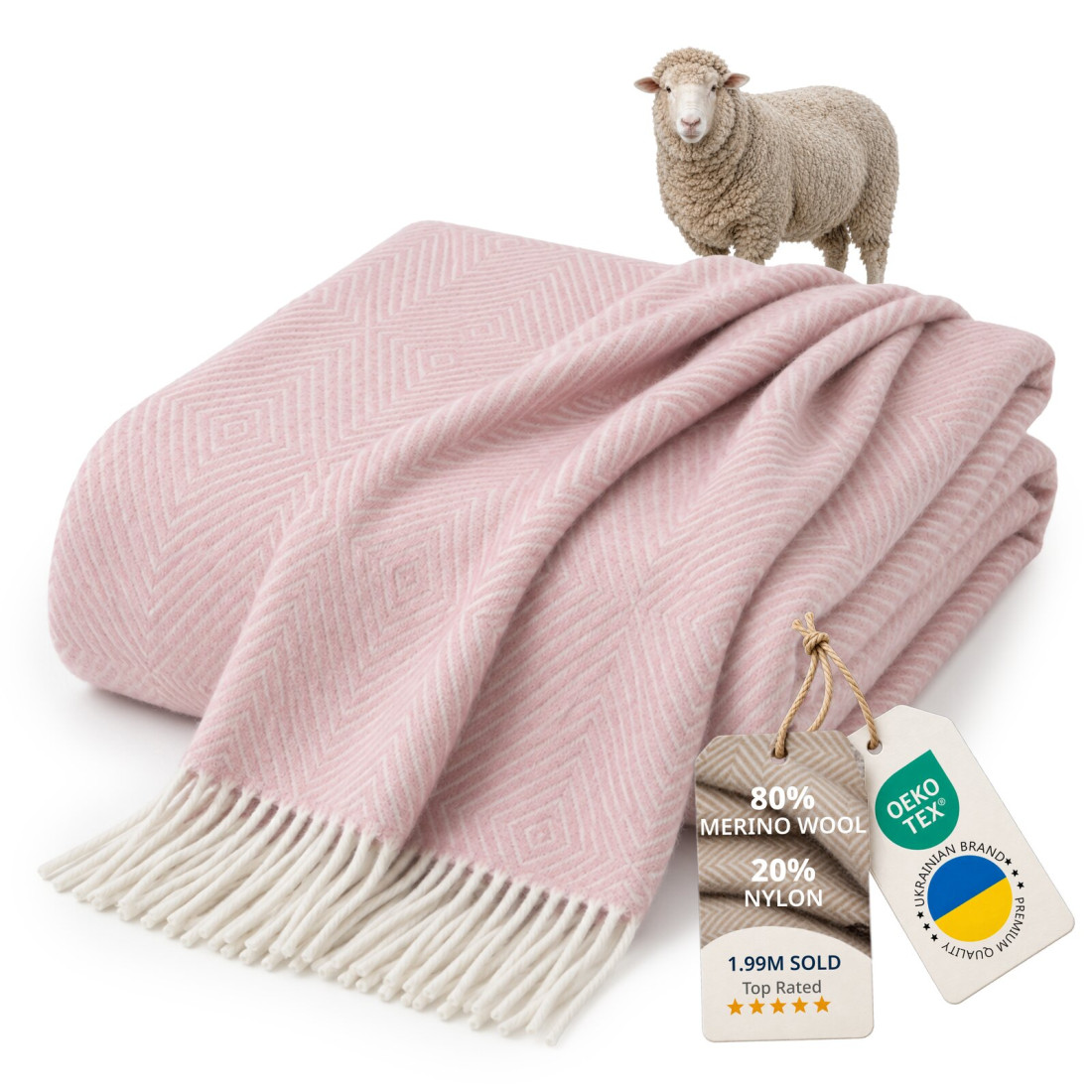 Koc z wełny merino w romby