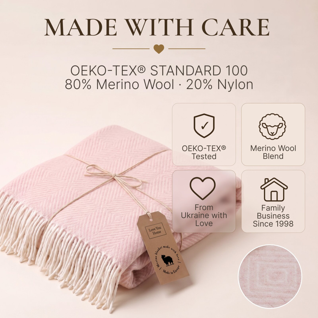 Koc z wełny merino w romby · 10