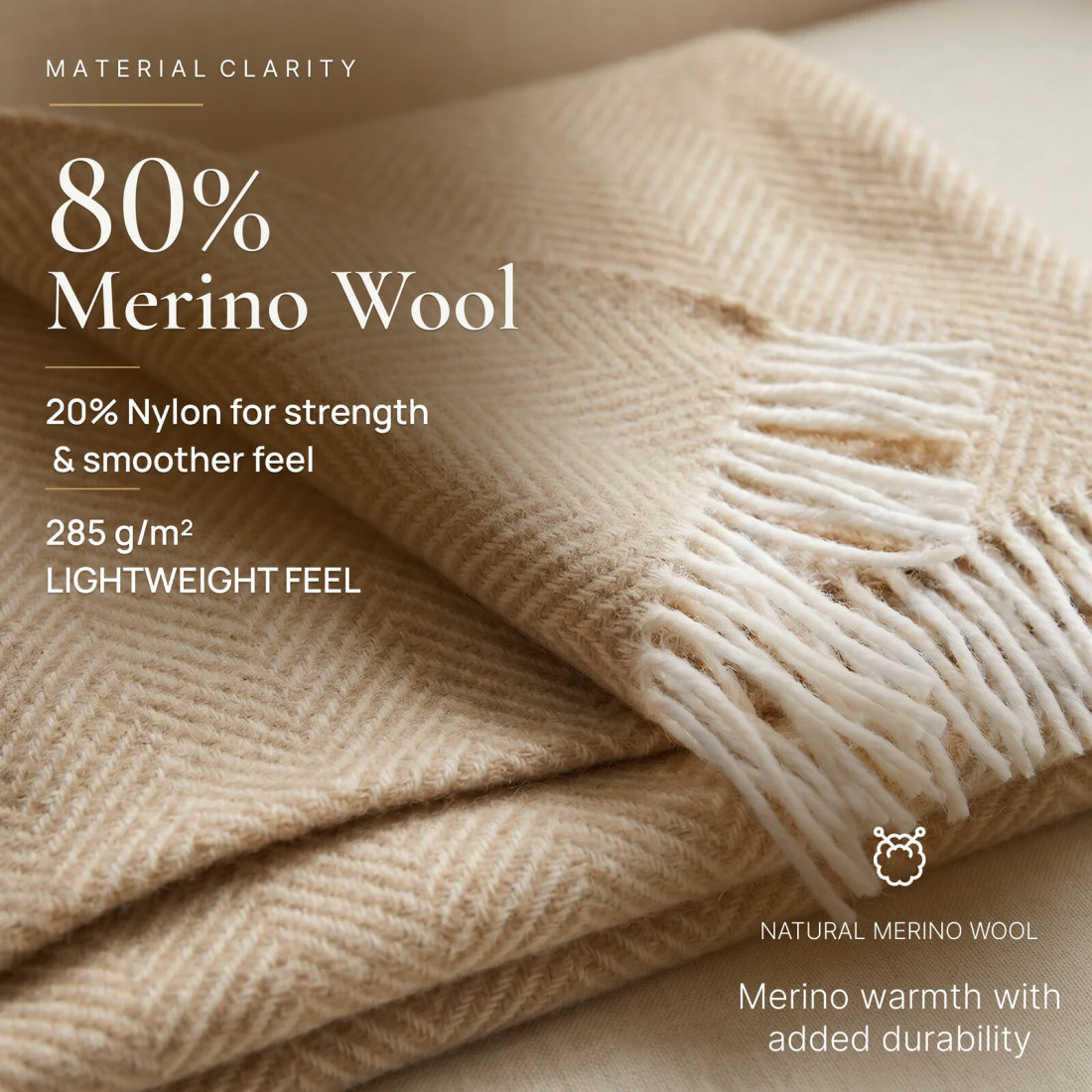 Koc z wełny merino ze wzorem chevron w narożnikach · 2