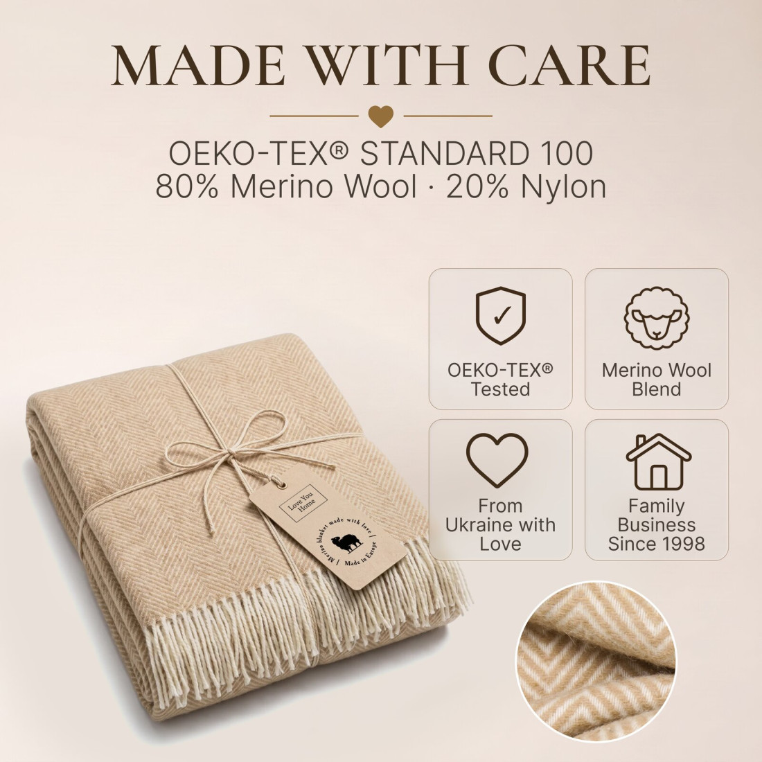 Koc z wełny merino ze wzorem chevron w narożnikach · 10