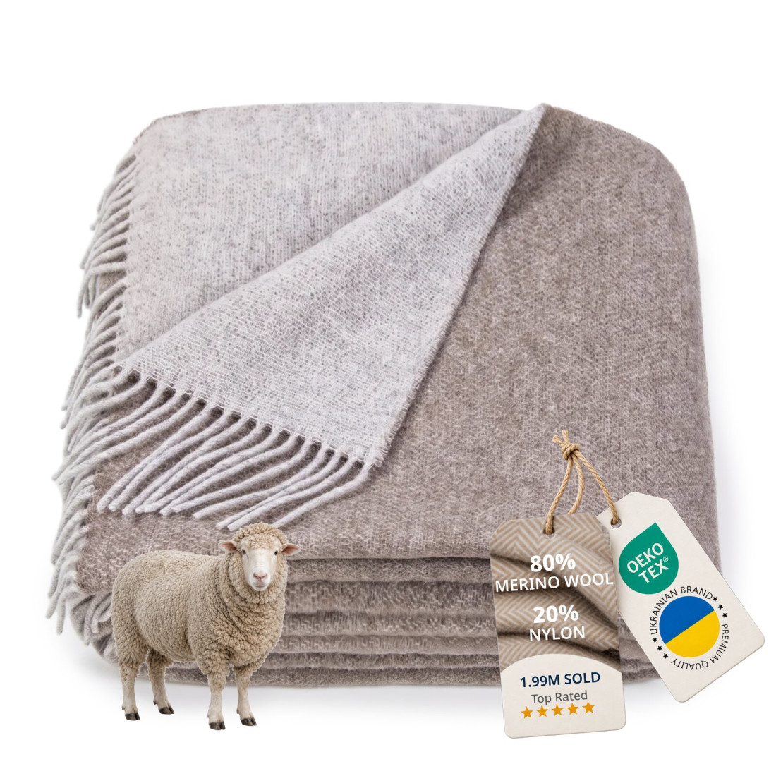 Dwustronny koc z wełny merino