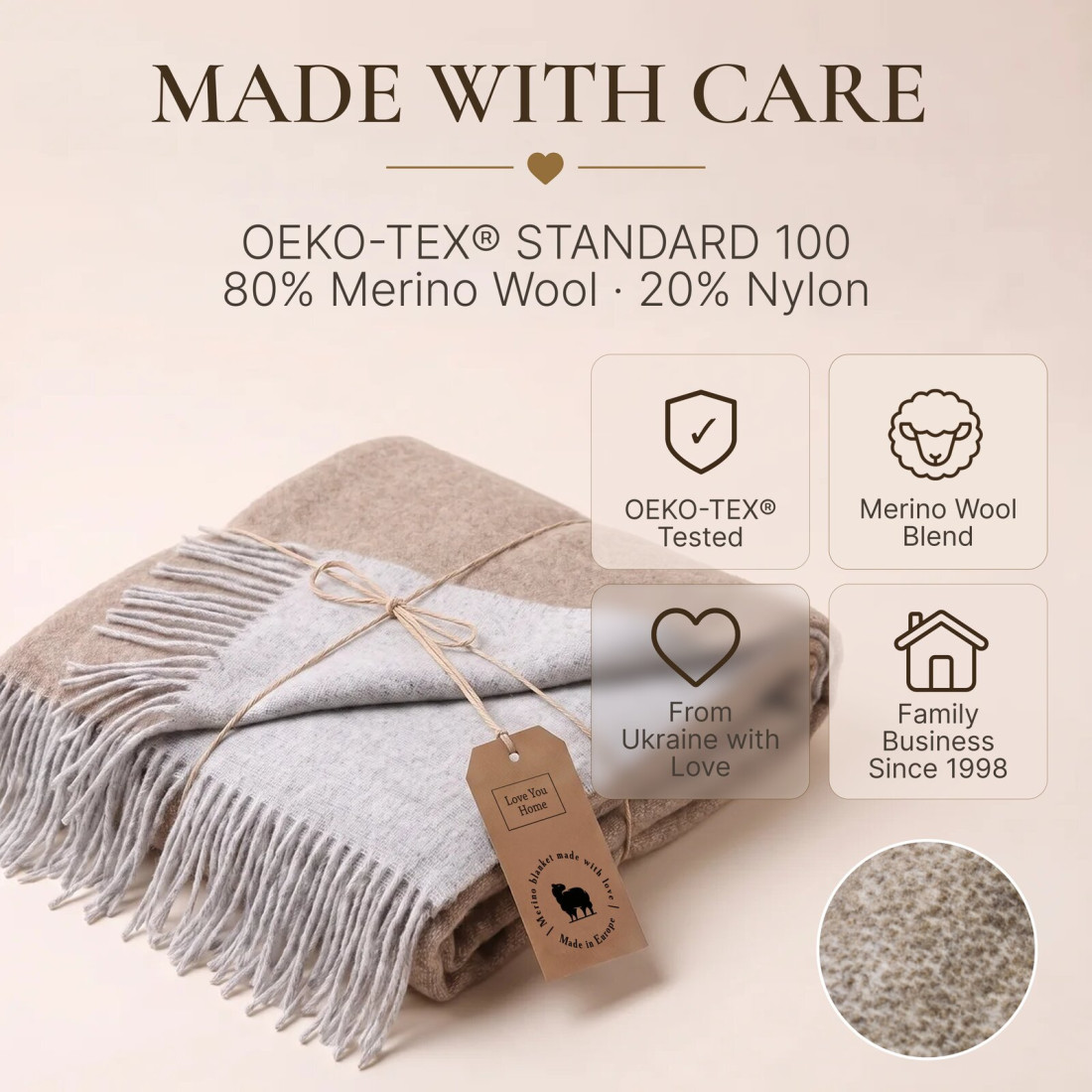 Dwustronny koc z wełny merino · 10