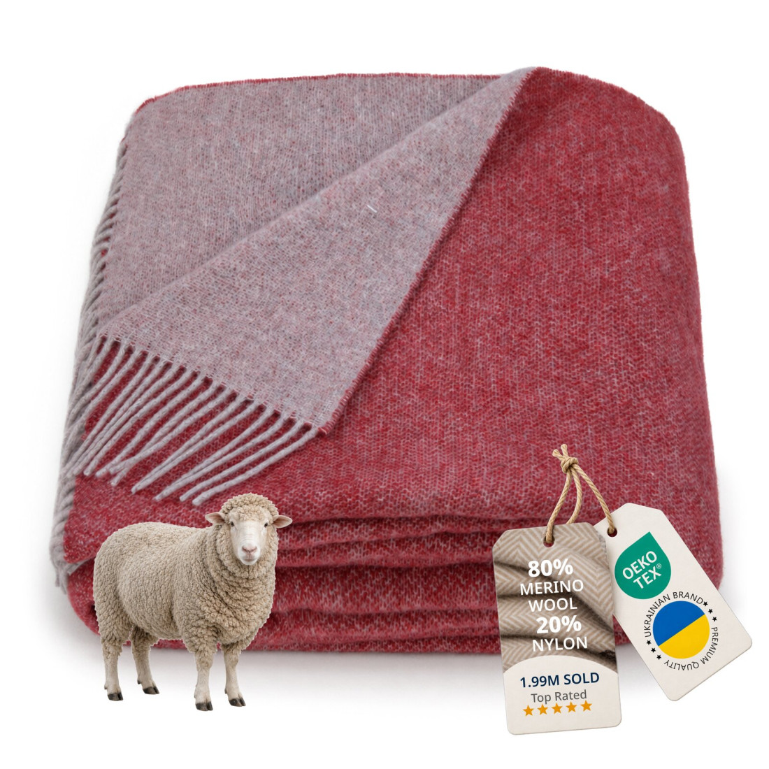 Dwustronny koc z wełny merino