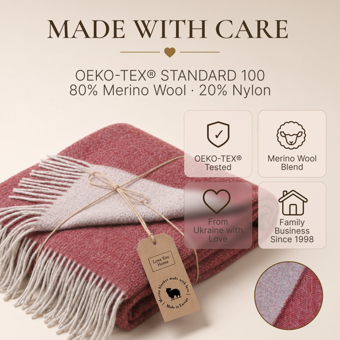 Dwustronny koc z wełny merino · 10