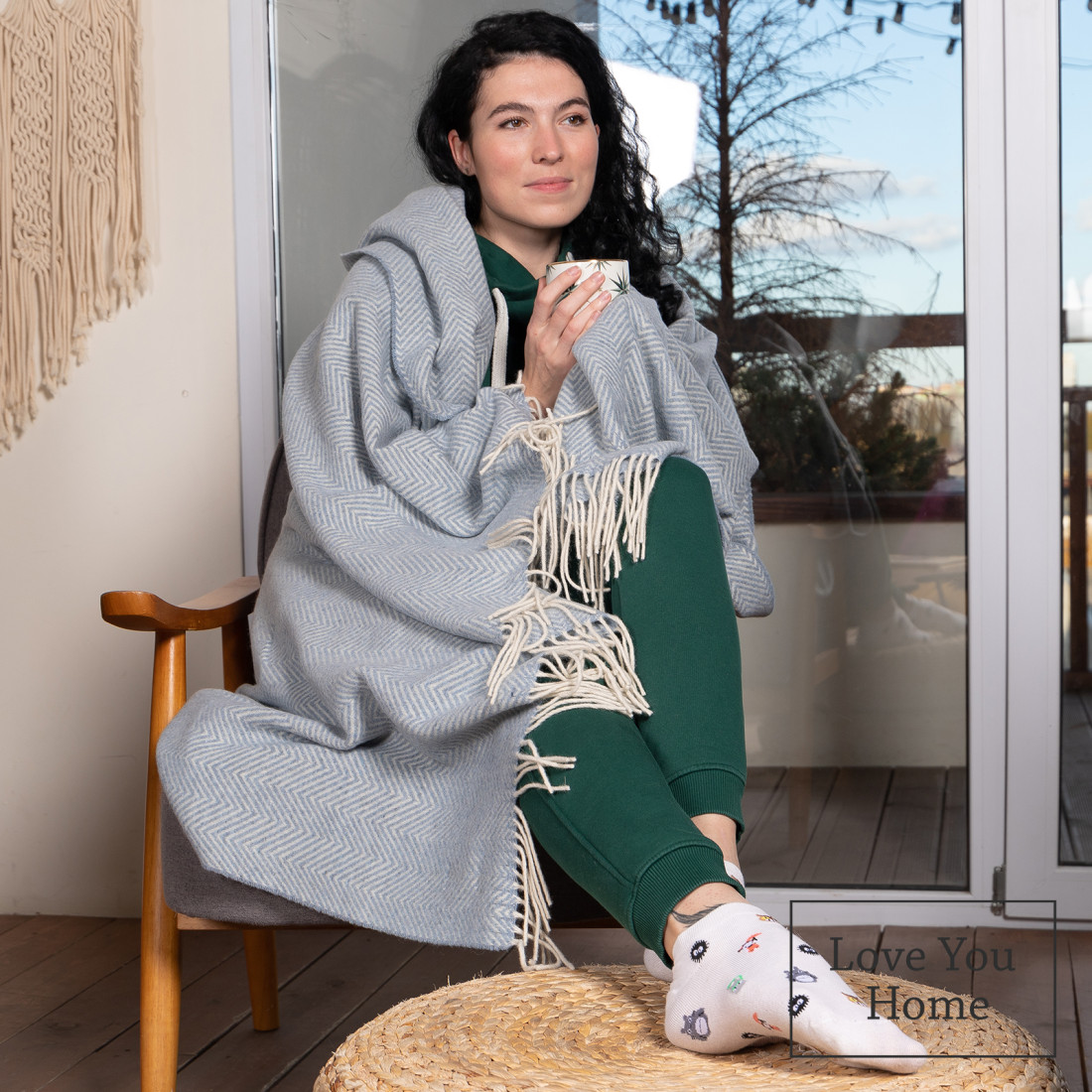 Koc z wełny merino ze wzorem chevron w narożnikach · 4
